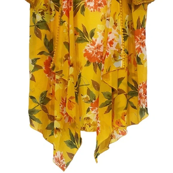 EMORY PARK Stitch Fix Landry Crochet Trim Open Kimono Yellow Floral Size Med New - Picture 6 of 8